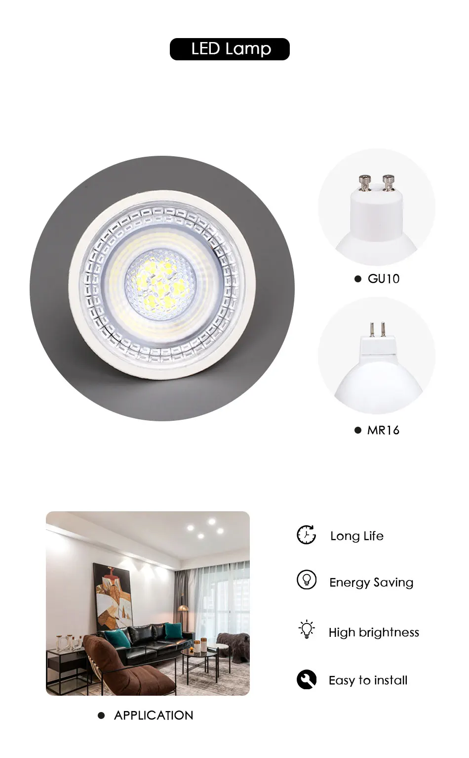 Светодиодный точечный светильник 6 Вт MR16 GU10 SMD 2835 lampara 12 в 110 В 220 В комнатный энергосберегающий настольный домашний декоративный Ампульный диодный светильник