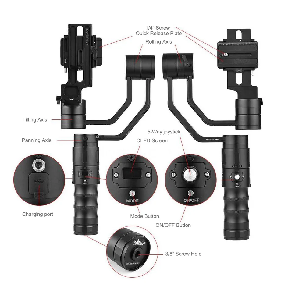 EC1 32bit 3-осевой ручной карданный стабилизатор Beholder для 5D/6D/7D GH4 A7S CD50 | Электроника
