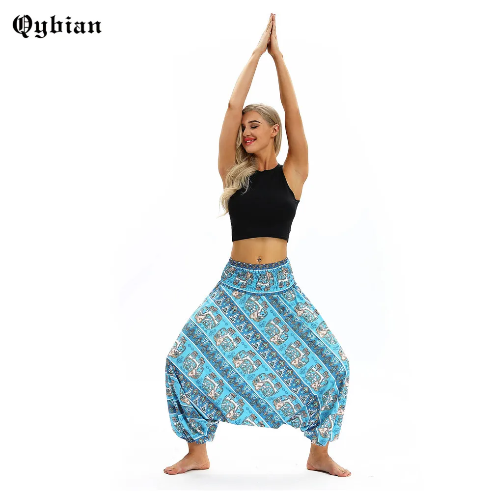 Qyiban из хлопка и льна 3D слон Boho Длинные брюки женские дно в богемном стиле штаны