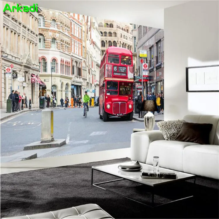 Custom 3D photo wallpaper home decor mural retro vintage London street scene bus restaurant background wall room | Обустройство дома