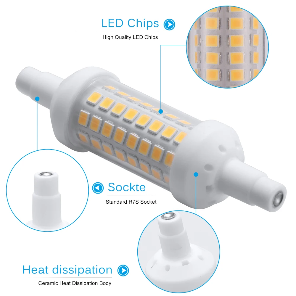 Светодиодный лампа 6 Вт 10 R7S затемнения светодиодный светильник 450 люмен 1000 360