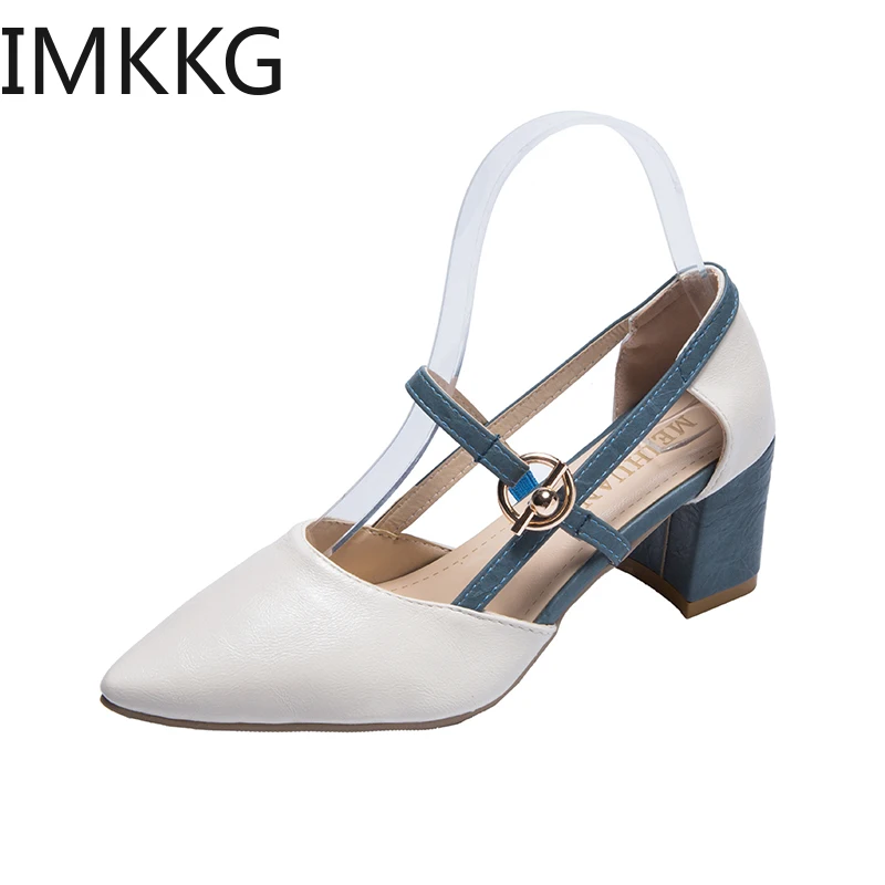 2019 spring hollow coarse sandals high-heeled shallow mouth pointed baotou shoes women Female sexy high heels S80140 | Обувь