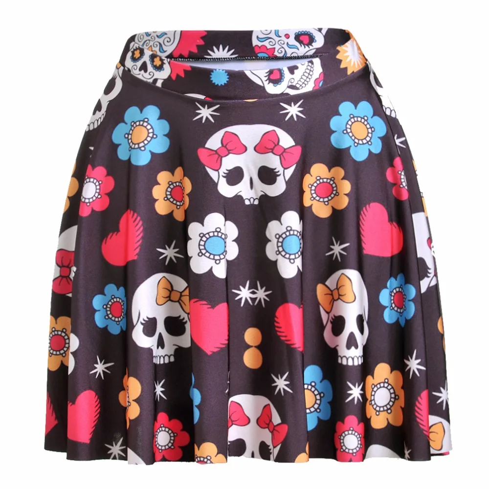 Nandi poems Skirts Slim Summer style Fashion Sexy Women's Cute flower bow skull Mini 3D Digital Print | Женская одежда