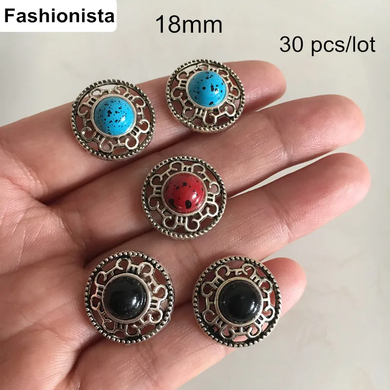 Fashionista-30 шт круглая филигрань с акриловой бирюзой античное серебро металлические