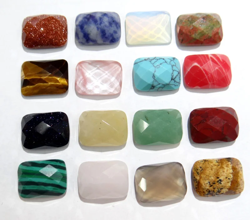 

30Pcs Natural Stone Crystal Agates Malachite Rectangle Section Cut Face Beads No Holes Cabochon 12x16mm for DIY Jewelry Making