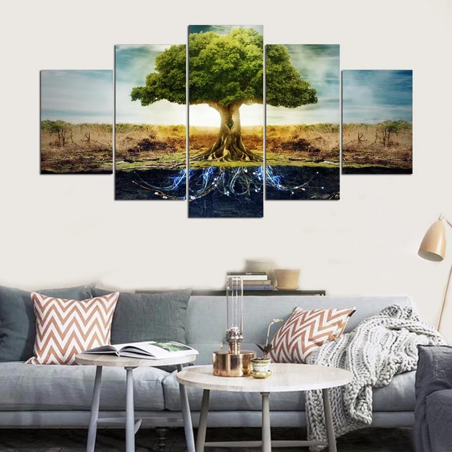 YSDAFEN Tree of Life 5 panel hd print canvas art wall framed paintings for living room picture kn-42 | Дом и сад