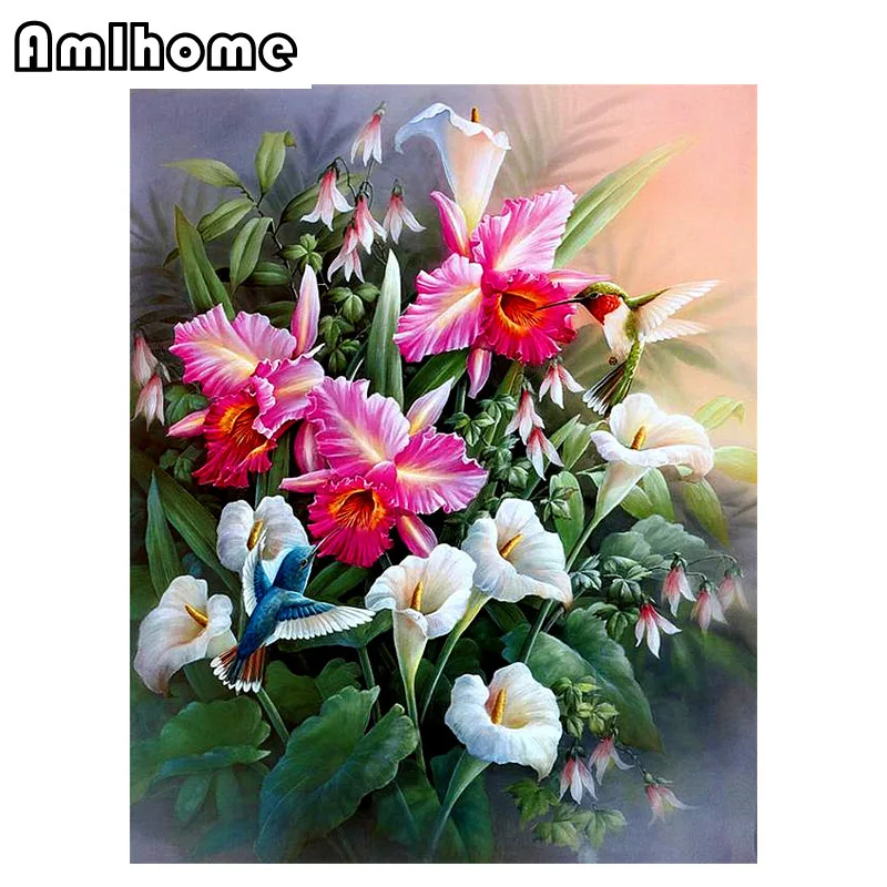 AMLHOME НОВЫЙ 5D DIY Роспись бриллиантами Птицы и Цветы Кристалл Пересечение Рукоделия Рукоделие Домашний декор HC912 на.