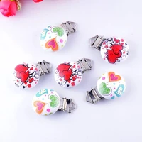 10pcs baby pacifier clips mixed pattern heart white wood metal holders cute infant soother clasps funny accessories 4 4x2 9cm