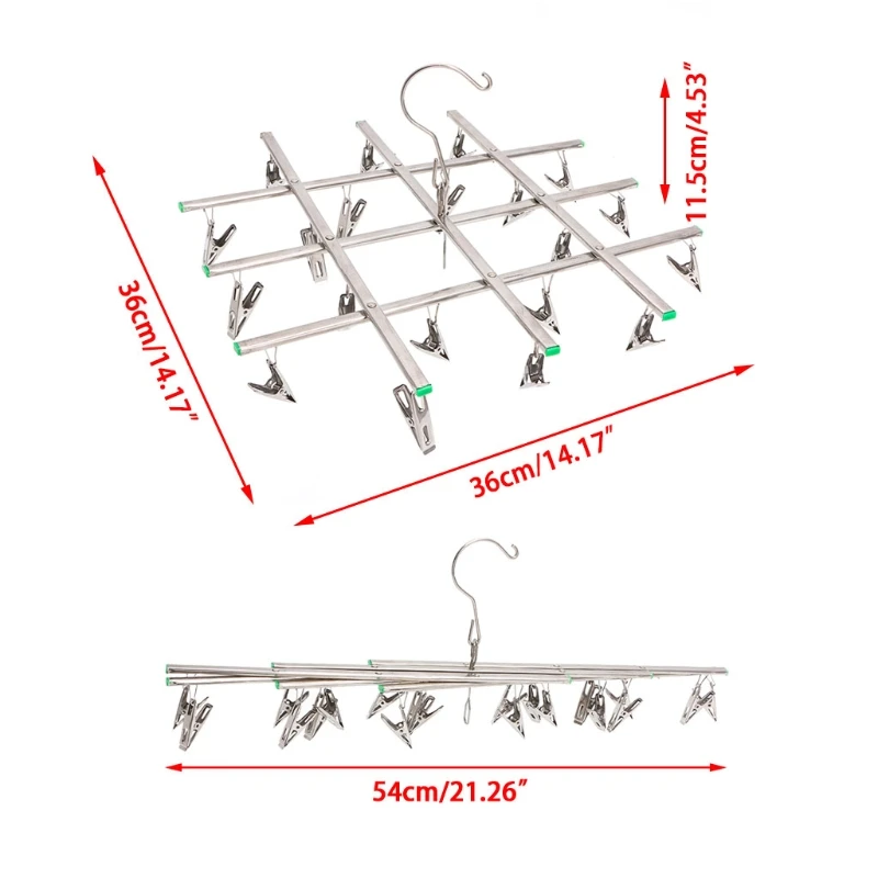 

20 Clips Windproof Stainless Steel Swivel Clothes Hanger organizer for Clothes Underwear Bra Socks Gloves Drying Hook Rack