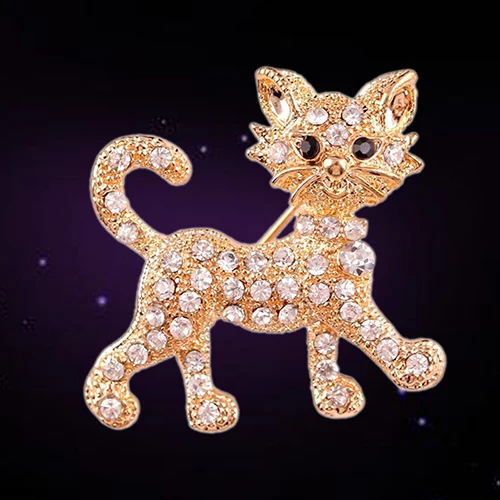 Women Fashion Shining Rhinestone Brooch Cool Cat Pattern Decor Jewelry Women's Weddings Banquet Pins New Year's Gifts | Украшения и