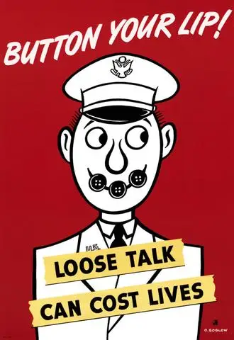 Пуговица для губ свободная говорящая шпионская WWII WW2 рекламный постер винтажный