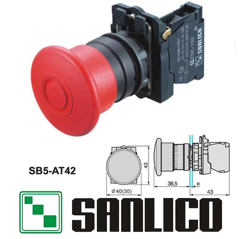 Водонепроницаемый кнопочный переключатель SB5 LA68S XB5AT42 XB5AT845 для аварийной остановки с грибовидной головкой диаметром 22 мм