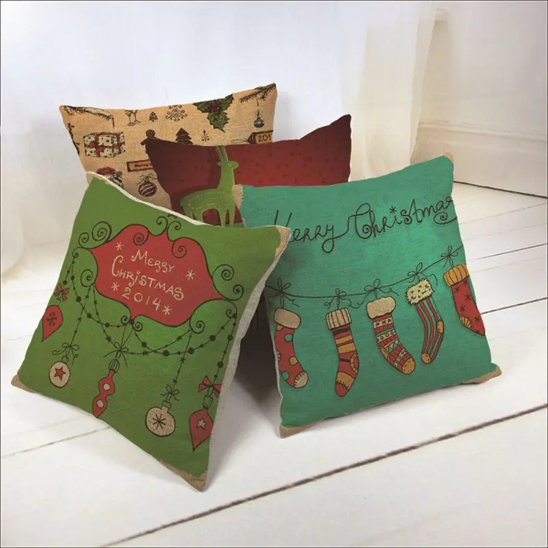 18 ''квадратная печатная льняная наволочка Рождественская мультяшная