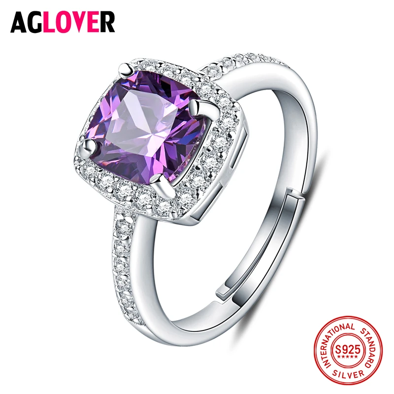 

Lover Jewelry 5A Amethyst 925 Sterling Silver Ring Emerald Cut Purple Nature Stone Women Wedding Gemstone Rings