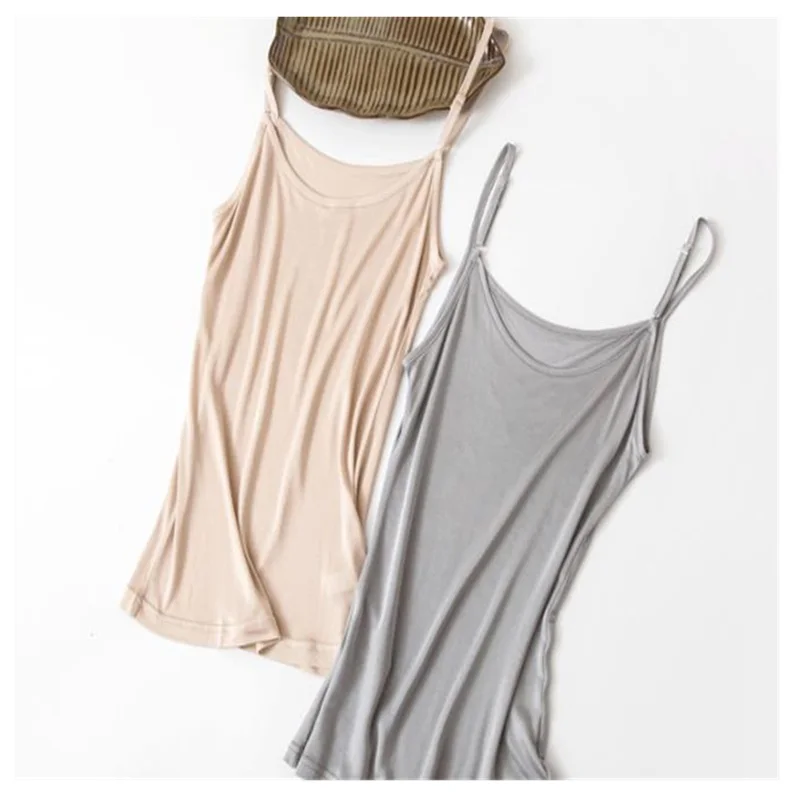 New 100% Silk Knitted Women Camisoles Basic Shirts Sleeveless Tank Top Breathable Cool Adjustable Summer Style | Женская одежда