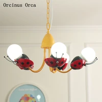 creative red ladybug chandelier boys and girls bedroom childrens room lamp american modern color led insect chandelier