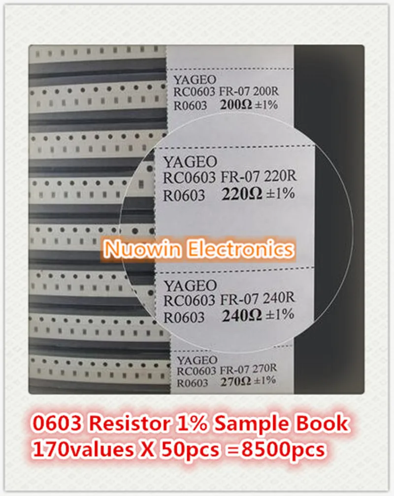 

0603 SMD Resistor Sample Book 1% Tolerance 170valuesx50pcs=8500pcs Resistor Kit 0R~10M 0R-10M 0R 1R-10M