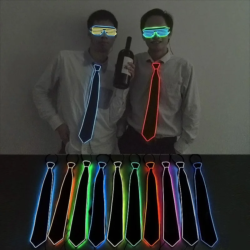 

Fashion Men LED Luminous Necktie Glowing Neon EL Wire Neck Tie Stripe Masquerade Party Cosplay Decoration H9