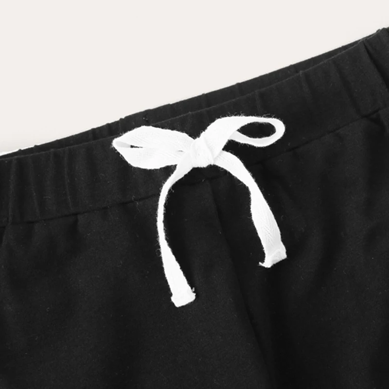 SHEIN/Детская футболка с цветными блоками для девочек и штаны с завязками на талии; комплект для детей; коллекция года; летняя одежда для активного отдыха; костюм с короткими рукавами; комплекты