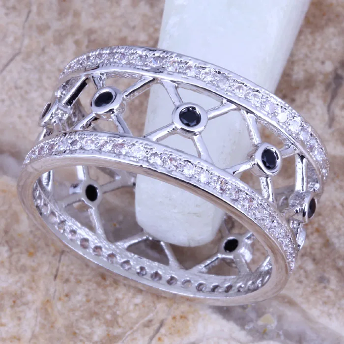 Кольцо с черным кубическим цирконием и белым Размер 6 / 7 8/9 R0501|ring size|jewelry ringsring size |
