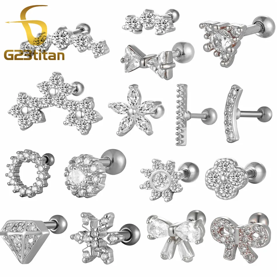 G23titan серебряные титановые хрустальные шпильки для ушей серьга пирсинга кольца