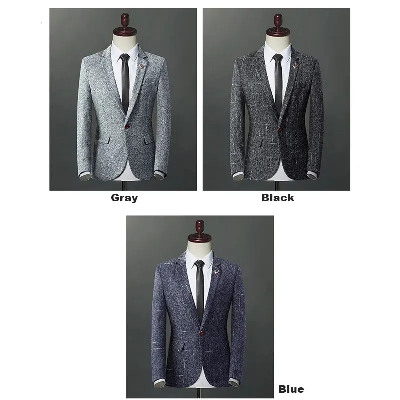 Yufeiyan 2019 Casual Men's Blazer 4XL Slim Fit Wedding Suit Jacket Spring Autumn Single Breasted Black Blue Grey Business | Мужская