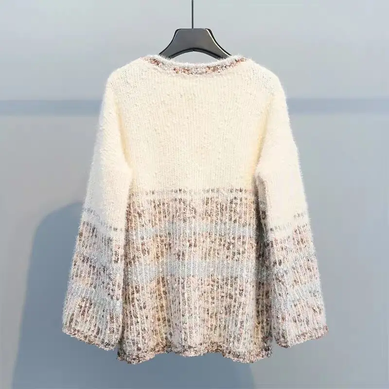 MUMUZI Crewneck свитер с расклешенным рукавом милые Бежевые женские пуловеры вязаный
