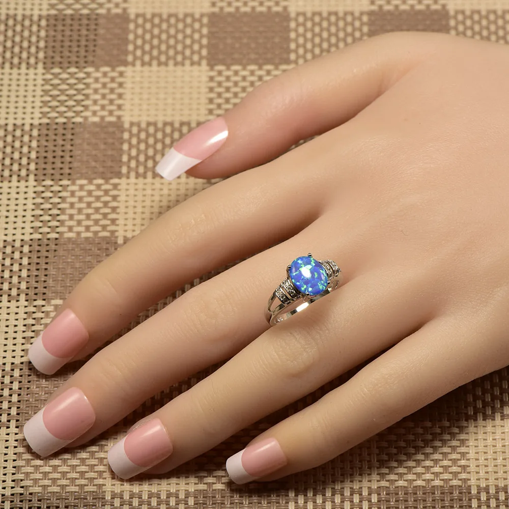 Женское кольцо из серебра 925 пробы с голубым огненным опалом|ring size|ring size 5crystal ring |
