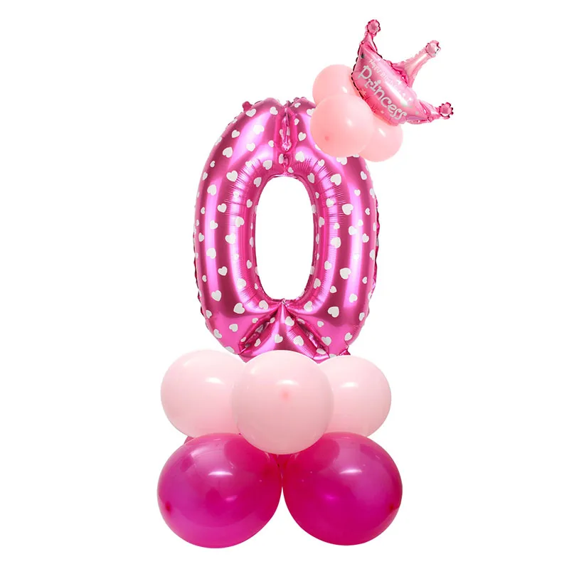 15 Pcs Pink 0 С Днем Рождения украшения Принцесса воздушный шар для колонны 1-й первый день рождения поставки дети ребенок мальчик девочка взрослый гирлянда один год Вечерние - Цвет: 15 Pcs Pink 0