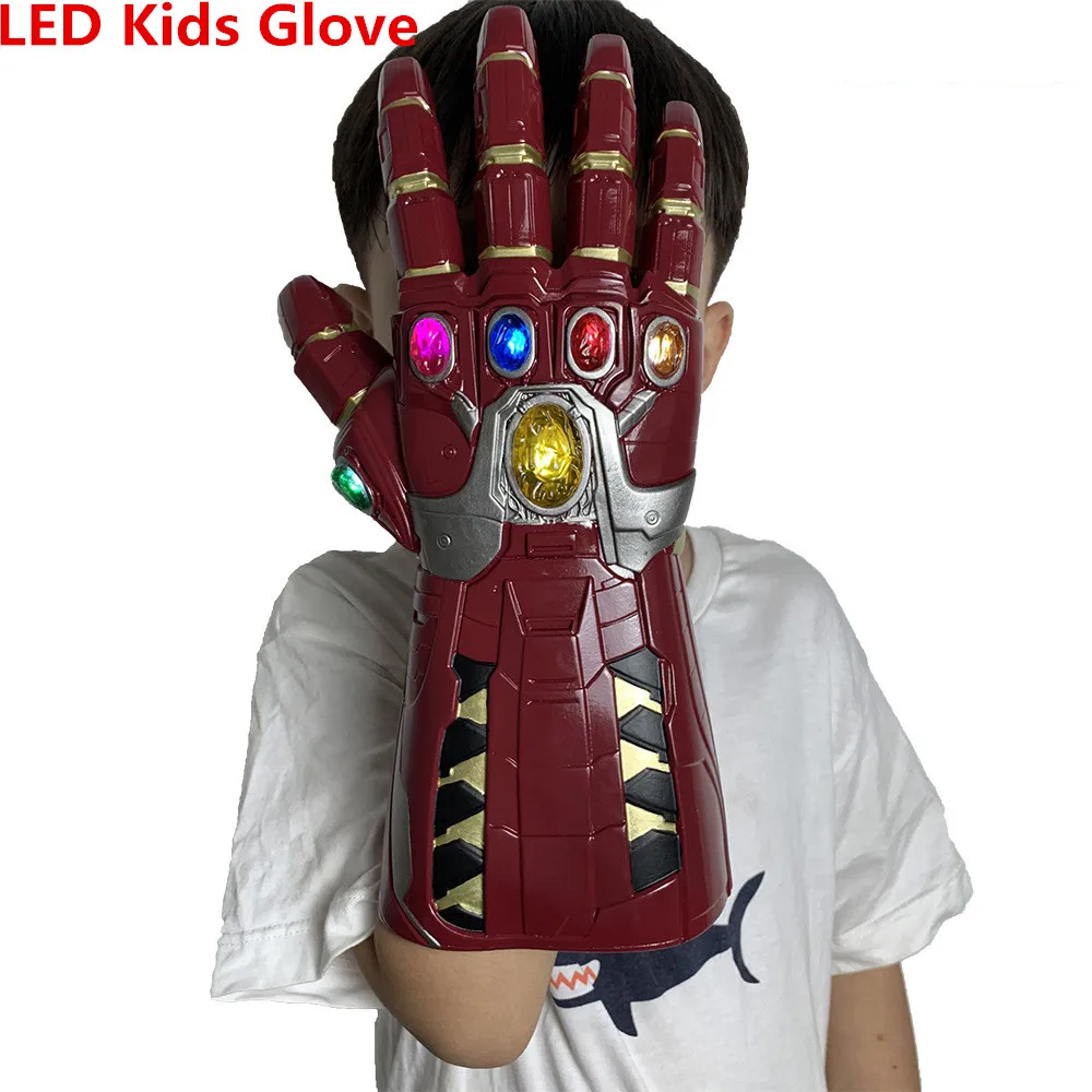 Led Kids Size Новинка, бесконечная перчатка, Мстители, супергерой, для косплея Железного человека, перчатки, танос, светодиодный, перчатка, ПВХ, на защелке, варежки для детей и взрослых, игрушка на Хэллоуин - Цвет: Led Kids Size