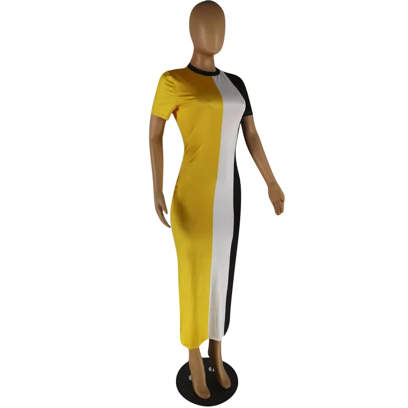 Europe and the United States women's clothing color long joining together dress with short sleeves C627 | Женская одежда