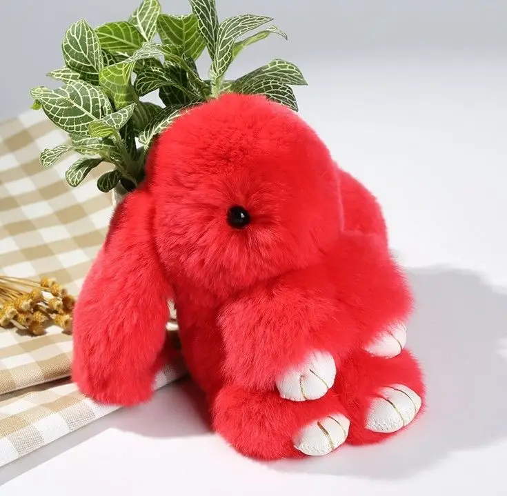 Брелок из кроличьего меха, модный брелок из кроличьего меха с помпонами, брелок с кроличьим мехом, брелок с кроликом, 14 см, Автомобильная подвеска