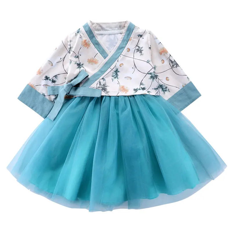 Hanfu/комплект одежды для девочек, коллекция года, новое весеннее детское пышное платье принцессы с длинными рукавами+ пальто, костюмы из 2 предметов для девочек, китайский style2-10T - Цвет: As photo