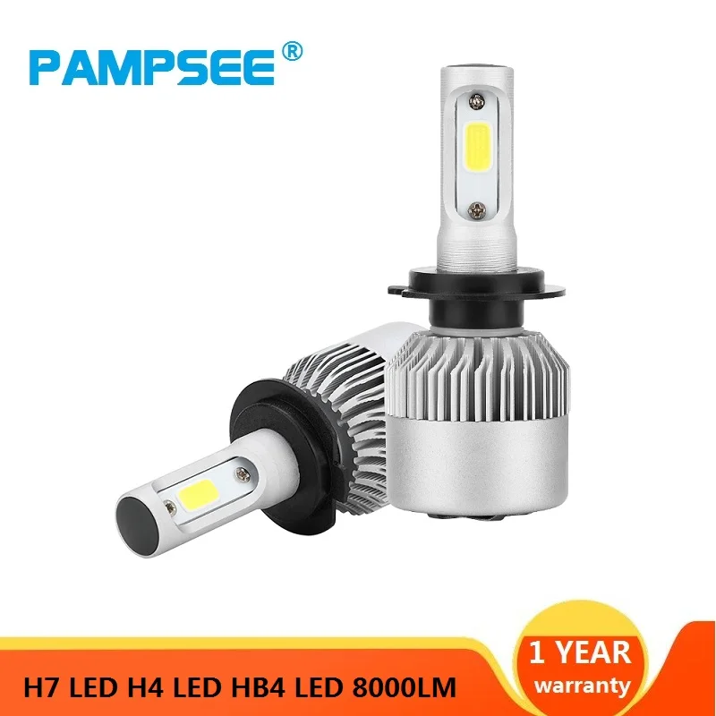 

PAMPSEE H7 LED Turbo H4 Car Headlight Bulb COB H11/H8/H9 H1 H3 9005/HB3 9006/HB4 Hir2 H27 8000LM 6500K 12V 24V Auto Voiture