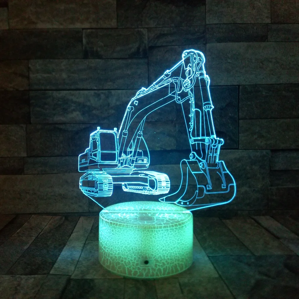 3D экскаватор ночник Иллюзия USB LED сенсорный Настольная лампа 7 видов цветов