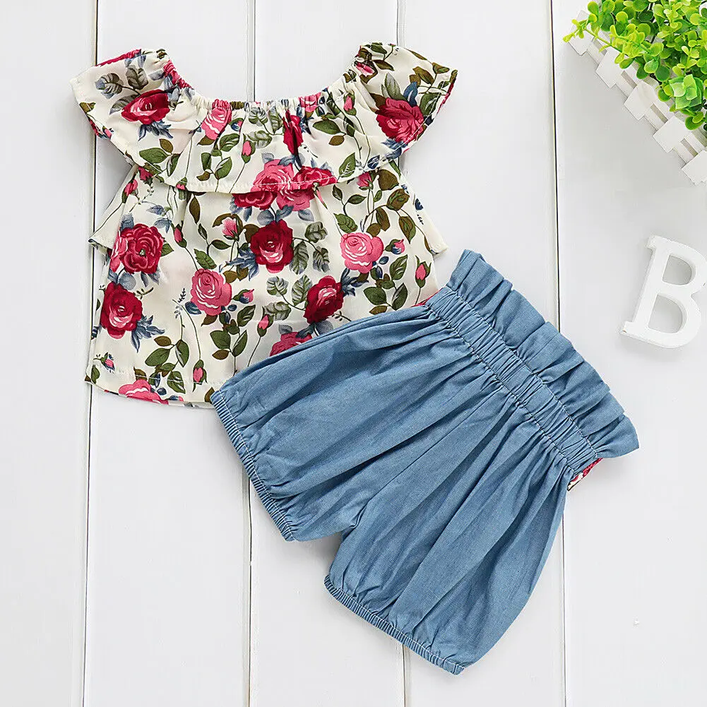 2 шт./комплект футболка с цветочным принтом и шорты|Комплекты одежды| |