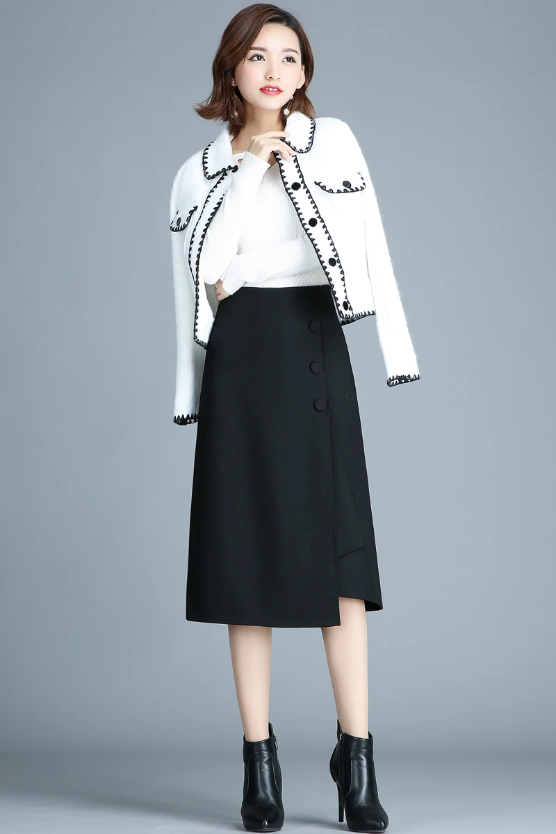 

Woman Plus Size Empire Spring Skirts Female Oversized 20% Woolen Autumn Skirt Lady Irregular Knee-length Thick Winter Skirts