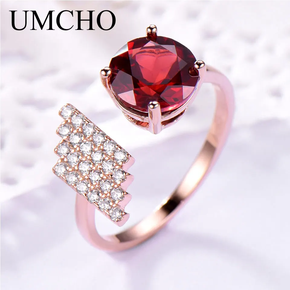 

UMCHO 2.12ct Natural Garnet Rings for Women Genuine 925 Sterling Silver Gemstone Rings Wing Trendy Romantic Gift Fine Jewelry