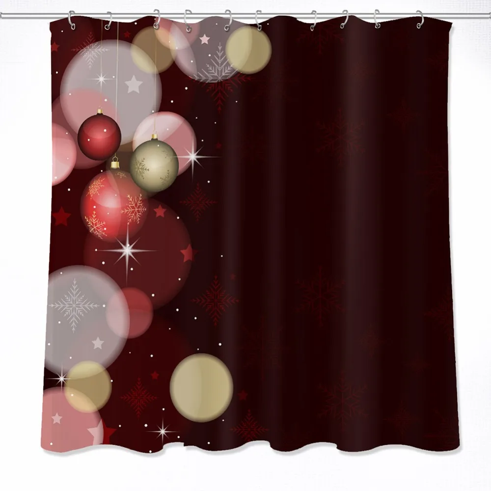 

72 ''Рождественские шары на темно-красном фоне пользовательская ванная водонепроницаемая ткань занавеска для душа из полиэстера 12 крючков