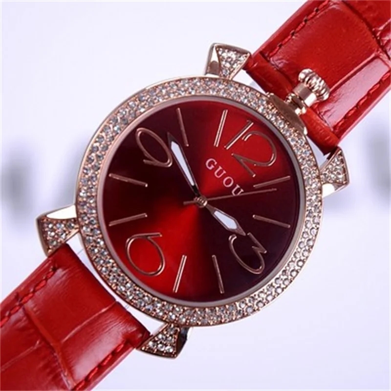 Женские кварцевые часы с ремешком из натуральной кожи со стразами|wristwatch brand|wristwatch