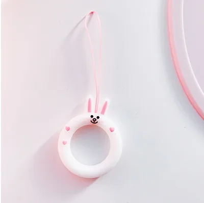 Rabbit Милый мультяшный ремешок для телефона с силиконовой подвеской, ремешок для мобильного телефона hello kitty, Микки, Минни, розовый кольцевой ремешок для iPhone 7, 8 X, sansumg - Color: Rabbit