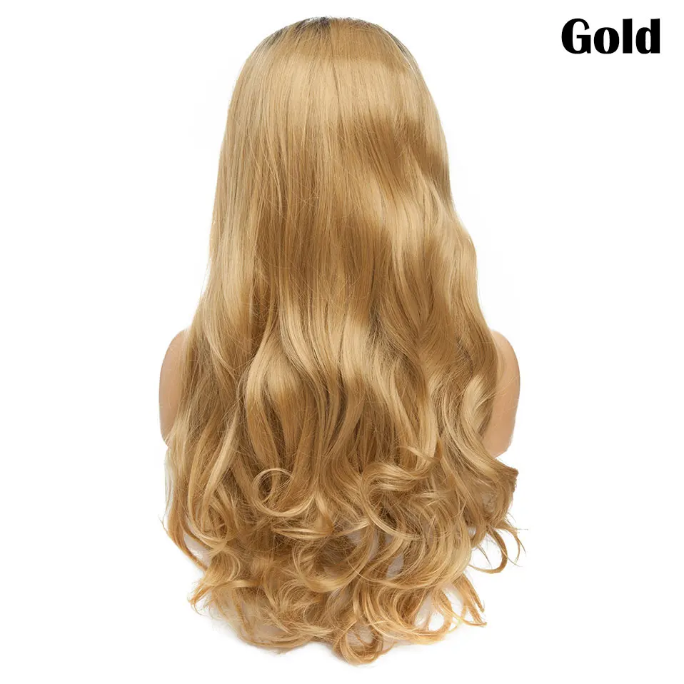 ombre brown-gold SNOILITE 24 дюйма синтетические Синтетические волосы на кружеве парик длинные волнистые; Цвет: розовый, золотистый фиолетовый парик Жаростойкие накладные волосы парик для костюмированной вечеринки для женщин - Color: ombre brown-gold