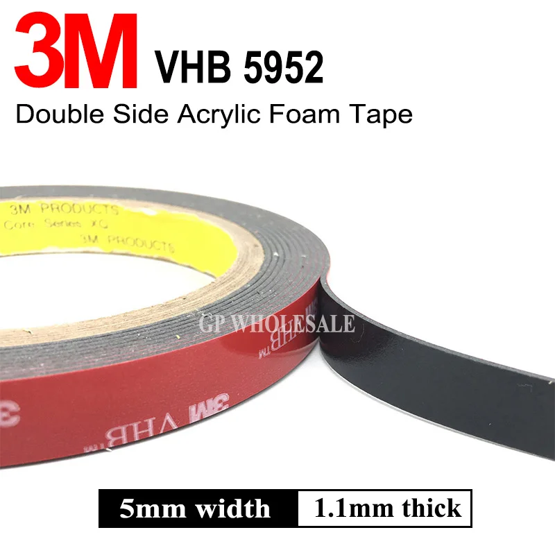 

3M VHB 5952 Black Heavy Duty Mounting Tape Double Sided Adhesive Acrylic Foam Tape 5mmx3Mx1.1mm