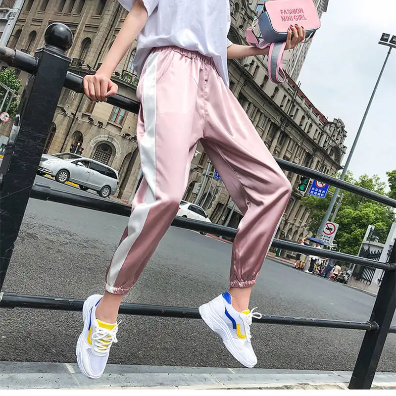 P109C Arfreeker Harajuku Хип Хоп карго блестящие штаны для женщин уличный стиль Pantalon Femme Высокая талия Jogger Sweatpant розовый фиолетовый брюки - Цвет: P109C