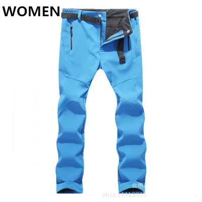 women blue 1 Новинка, Зимние флисовые штаны из флиса для мужчин и женщин, для улицы, водонепроницаемые, походные, лыжные, альпинистские, мужские спортивные брюки - Цвет: women blue 1