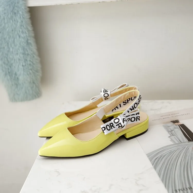 Sianie Tianie Summer Patent PU Pointed Toe Square Chunky Low Heels Yellow White Woman Sandals Slingback Shoes Size 45 46 47