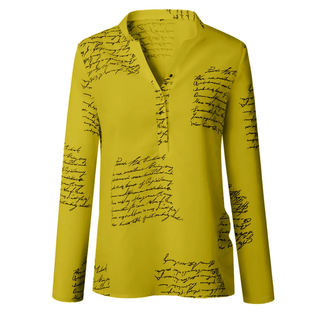 Women Blouse V Neck Letters Printing Button Long Sleeve Shirt Casual Womens Tops And Blouses Summer Tunic Tops Blusas