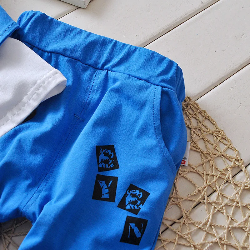 Модная Детская летняя одежда из 2 предметов с фальш-вставкой комплект футболкой