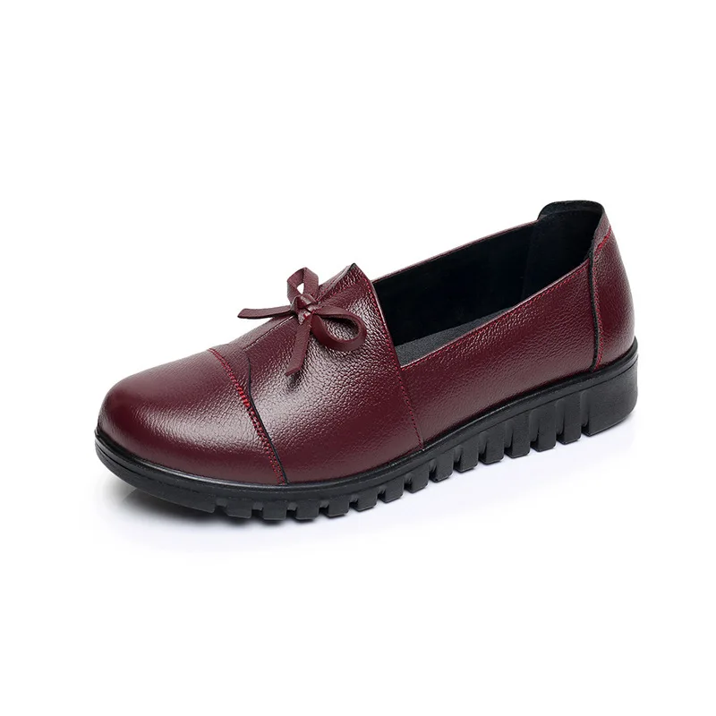 

Туфли женские из натуральной кожи, на плоской подошве, с закрытым носком, с бантом, офисные, весна-осень, 2019