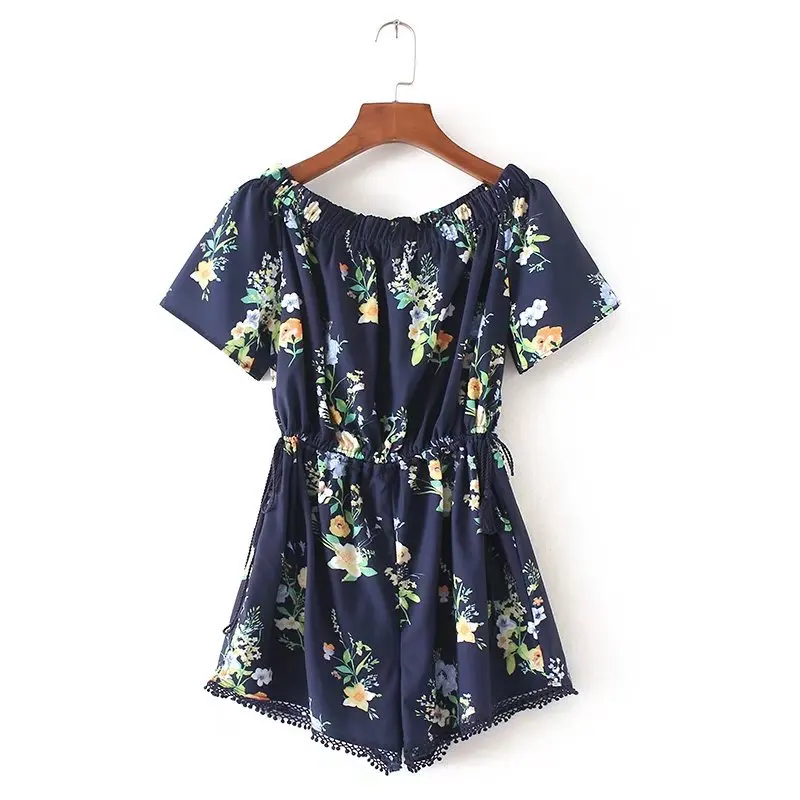 Пикантные с открытыми плечами цветочным принтом элегантный комбинезон летний